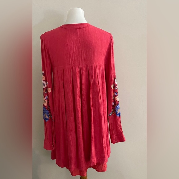 Free People Coral Red Embellished Long Sleeve Mini Dress Boho Festival Coastal - Picture 4 of 9